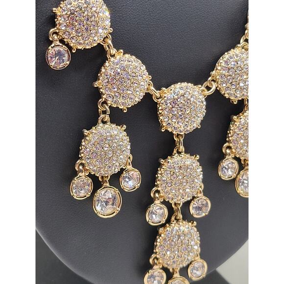 Vintage Gold Tone Rhinestone Statement Bib Necklace - Picture 7 of 10